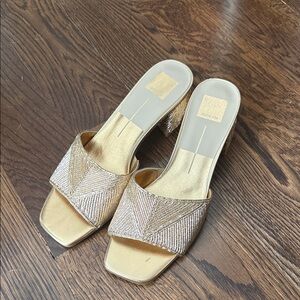 Dolce Vita Gold Beaded Block Heel Mules